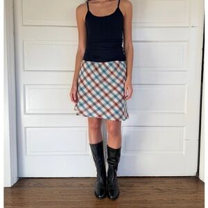 NWT Charlie Beads The 90's Bias Mini Skirt Chestnut Plaid